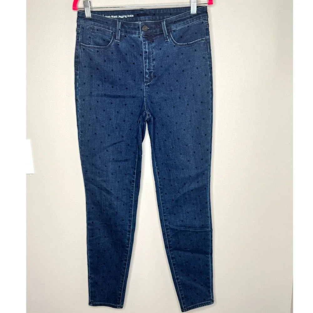Talbots Polka Dot Jeggings High Rise‎ Stretch Ankle Dark Wash Size 8